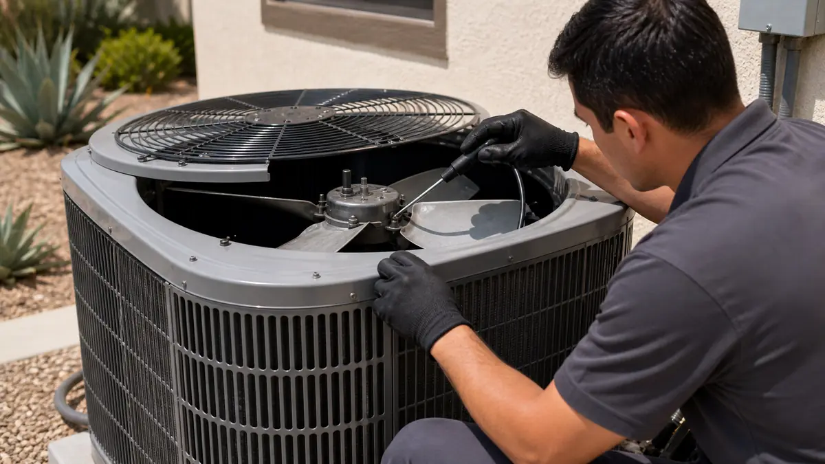 Inspecting a noisy Trane condenser fan motor in Santa Clarita, CA